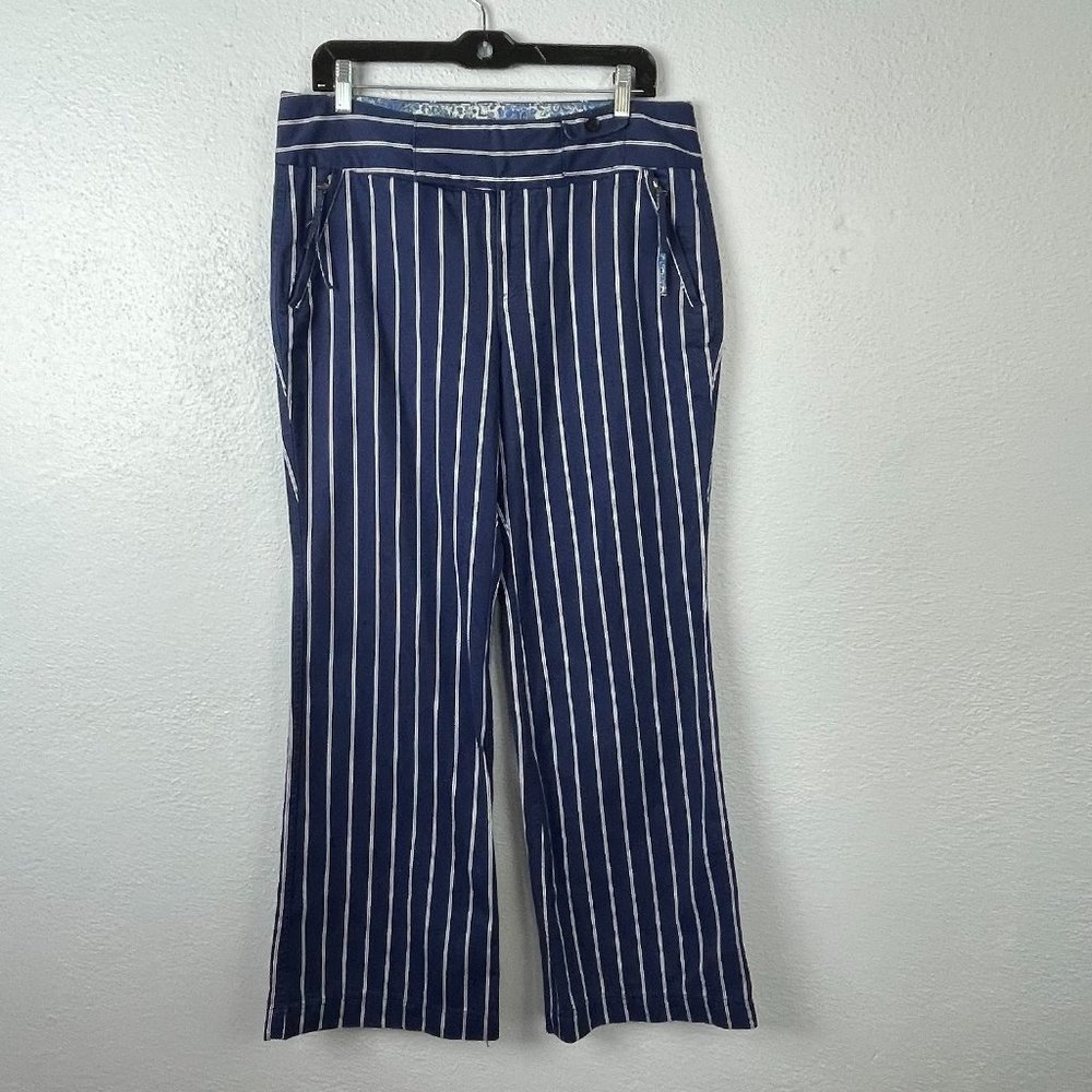 Tommy Hilfiger Women's Navy Striped 100% Cotton Wide Leg Pants - Size 10